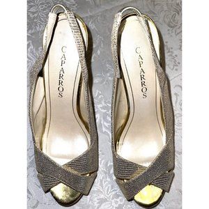 Caparros Women’s heels shoes size 8.5B gold metallic open peep toe sling back